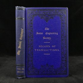 The Junior Engineering Society: Record of Transactions Vol.III. 小16开漆布精, 1892-1893年，《初级工程学会交易档案》（卷3），数十幅插图，漆布精装
