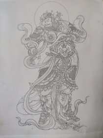 散页美术资料（印刷品）———白描法海寺佛像——单体佛像及局部放大1928