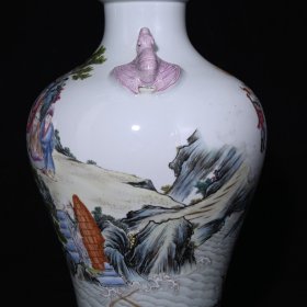 旧藏 清乾隆珐琅彩描金水漫金山人物故事纹福耳瓶 高31.8×20厘米