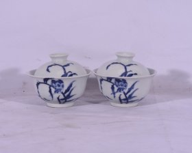 民国竹溪道人王步绘青花芦塘翠鸟纹盖碗茶杯 高7.3径8.7厘米1
