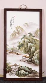 珠山八友之汪野亭作品赏析！红木镶粉彩山水瓷板《松風阁影》中堂挂屏！