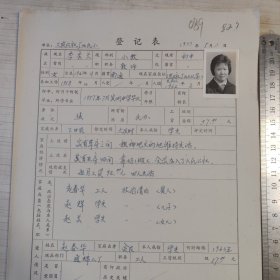 1977年教师登记表：季秀兰 英雄小学/工农人民公社 贴有照片