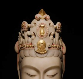 (议价) 北齐汉白玉彩绘观音头高38cm_2