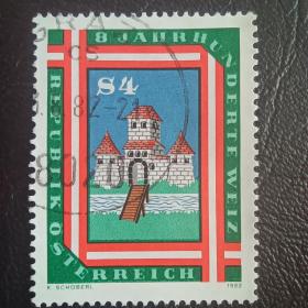 ox0107外国邮票奥地利1982魏茨建城800周年建筑 城徽 历史文化 信销 1全 邮戳随机