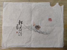 约八九十年代，木版水印清代画家黄慎小品一副，品相稍差，边角有缺，整体完好，尺寸45x34厘米