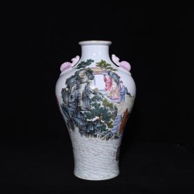 旧藏 清乾隆珐琅彩描金水漫金山人物故事纹福耳瓶 高31.8×20厘米