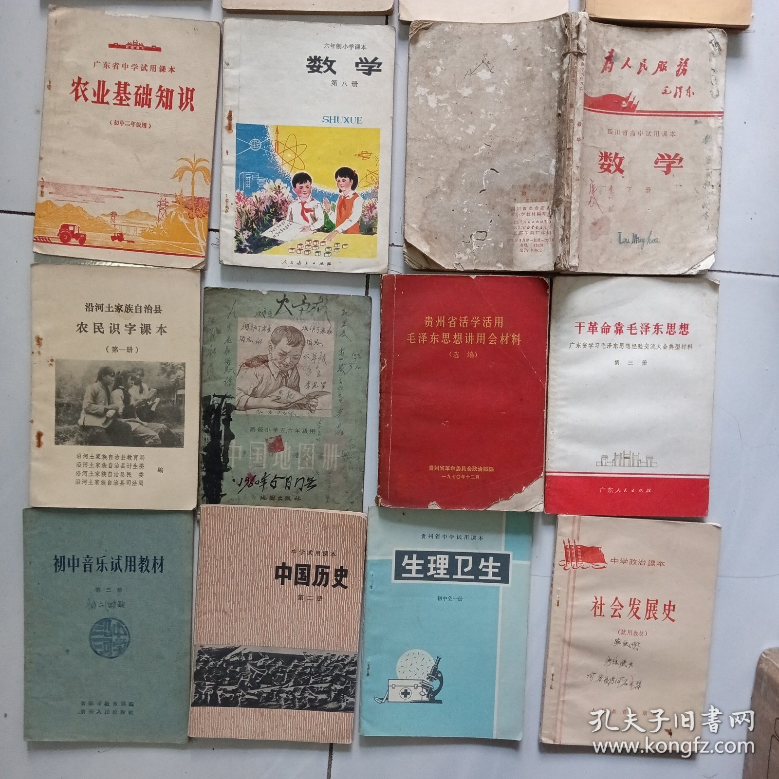 1960/70/80年代中小学语文、数学、政治、英语、历史、地理、社会发展史、农业基础、化学等24册教材合售