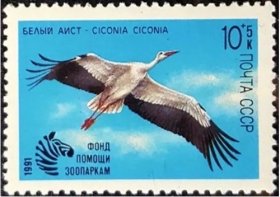苏联邮票 1991年 保护物种-动物 鹳 1全新