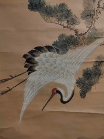 圆山应震（1790-1838）蓬莱鹤龟长寿图 手绘 真迹 古笔 茶挂 南画 日本画 挂轴 国画 文人画 古画 老画 文人茶室