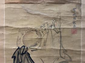 古筆人物图，清代，【曾我蕭白】 
1730 - 1781 （52歲。本 姓三浦，字師龍，號輝鷹、暉雄、暉一、輝一、蕭 白、如鬼、鬼神齋、鸞山、蛇足軒' 飛鸞、虎道、德 甫，通稱左近次郎一京都生人' 從師高田敬甫，又祖 述雪舟等楊、曾我蛇足。終成自家之風，筆意豪放， 用彩反差強烈，個性突出，世有奇才之稱。自詡曾我 蛇足第十代，與池大雅交友甚密'擅長水墨山水、人 物代表作品《群仙圖屏風》