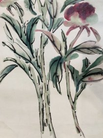 孙诵昭写意芍药立轴1956年作品，中央文史研究馆馆员非齐白石弟子