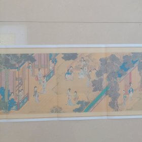 明代仇英《百美图》 传世国画长卷335x29.7厘米（ A4纸彩印拼接，长卷真迹复制）