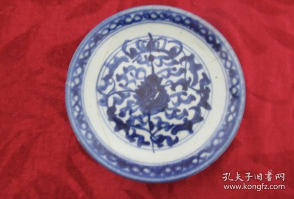 清代中晚期青花瓷手绘花卉图老盘（以图为准）-84317883