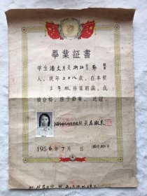 1956年上海市幼儿师范学校毕业证书，尺寸：38*27厘米，品如图，150包邮。