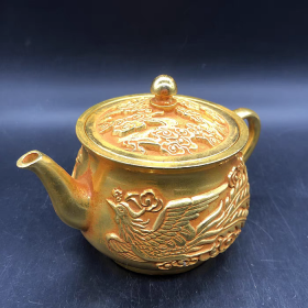 古玩古董杂项收藏大清乾隆年制鎏金龙凤壶茶壶