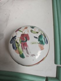 晚清同治光绪粉彩五子折桂粉盒印泥盒，包老包真老彩，上下原配，有冲线且口有小磕皮补