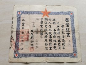 1955年河北省大城县毕业证书一张  品相如图