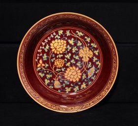 永乐祭红釉花卉纹洗，6.3×22.3厘米