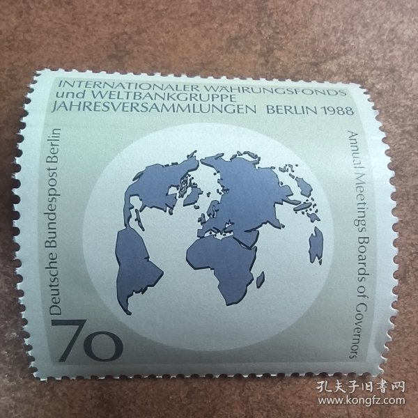 RS105德国西柏林1988年 国际货币基金组织40周年 世界地图 1全 新 硬折