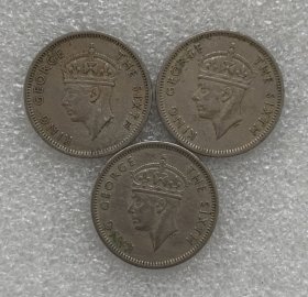 英属马来亚1948-1950乔治六世10分3枚一套 19.5mm 铜镍