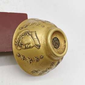 古玩铜器收藏黄铜小碗咏梅形制端正工艺精湛包浆纯熟