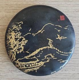 岫玉雕刻山水风景摆件、手把件（5.7x1.1cm）