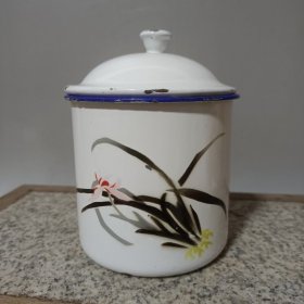 #24050601，兰花图案搪瓷缸，品如图。