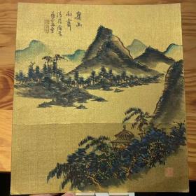 【铁牍精舍】【名家书画】【画1-13】清末民初泥金绢本青绿山水人物，画工上佳，宜挂框陈设，24x27cm