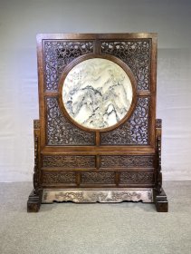 精品黄花梨云石屏风全榫卯结构，选料精良 做工考究 精工细作 打摩光滑 纹理清晰 包浆醇厚 高端大气 珍藏使用之佳品 ，细节到位，规格尺寸:长147cm，高187cm，宽58cm。