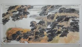 保真书画，张天一（光明）八尺整纸巨幅山水画《百年树人》124×248cm，纸本托片。
张天一（光明），中国美协会员，中国工笔画协会会员，民进开明画院理事，师从徐义生，范扬先生。