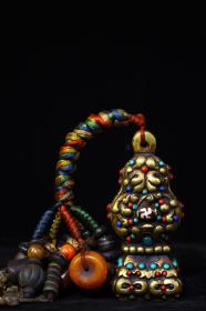 藏传利玛铜纯手工打造錾刻镶嵌天珠印 重约1140克