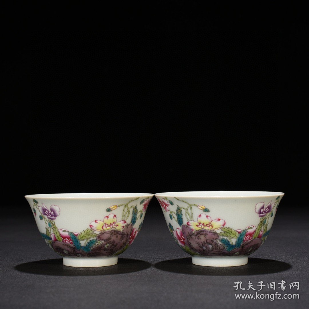 清乾隆珐琅彩虞美人花卉纹杯小碗 5*9.2厘米