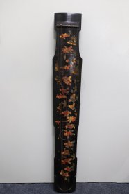 珍藏 木胎漆器彩绘镶点贝壳婴戏图民族古琴乐器 长121厘米 宽19厘米 厚10厘米