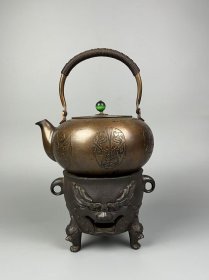 旧藏【京剧脸谱铜壶+铸铁炉】整套，全品完整，实拍如图！