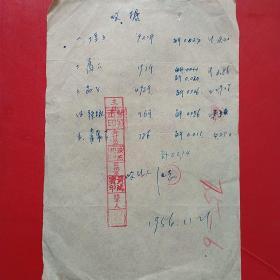 1956年11月21日，手写收据（15-2，生日票据，手写收据，副食类）