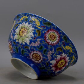 清手绘珐琅彩缠枝花卉寿字碗