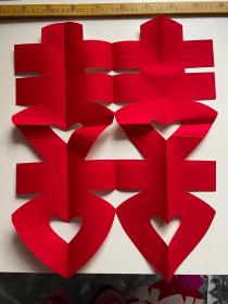 1999年，剪纸纸样，双喜图案，大张，纯手工制作，背面标识剪纸时间