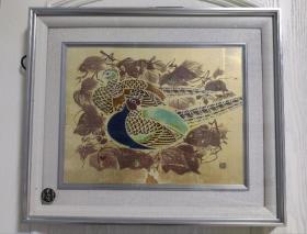 日本九谷烧瓷板挂画，雉鸡图