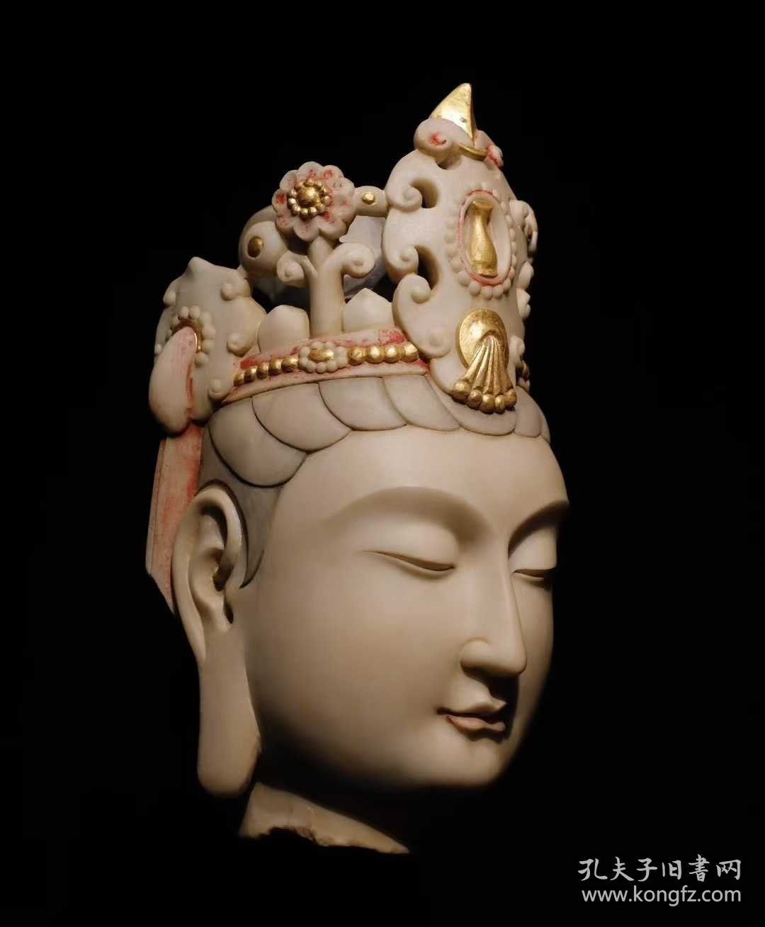 点击查看原图 (议价) 北齐汉白玉彩绘观音头高38cm_2