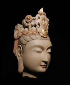 (议价) 北齐汉白玉彩绘观音头高38cm_2