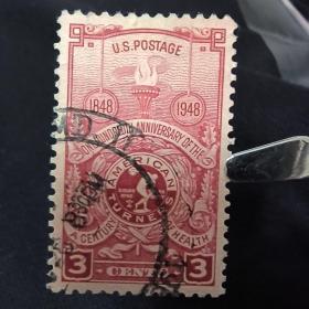 USA01外国邮票美国   #979  1948  体育运动协会百年  徽章 火炬 雕刻  销 1全