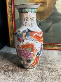 80年代潮州瓷，双凤富贵花瓶一只y