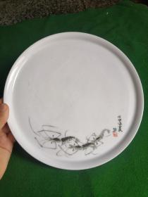 七十年代手绘虾趣图茶盘