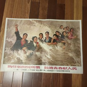 70年代经典对开宣传画《胸怀朝阳何所惧 敢将青春献人民》印刷精美，题材经典