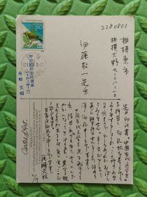 明信片1张，日本著名中国文化研究学者、中日友好学者——尾崎文昭，寄给日本著名汉学家、老舍研究专家、中日友好协会会长伊藤敬一，2002年