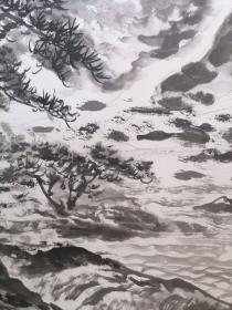 张大石头六尺山水 “云起满天诗” 纯手绘 手工裱镜片…G