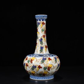 清雍正粉彩描金多子葡萄纹赏瓶 32*19厘米