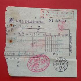 1954年8月28日，住宿费，私营企业收益佣金收据2，竹林旅馆，沈阳市人民政府税务局（生日票据，旅馆住宿类发票）。（25-1）