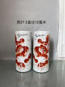 太师少保手绘狮子狗帽铜一对