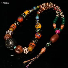 藏区回流老玛瑙天珠老琉璃蜻蜓眼古珠项链